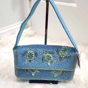VIRAL - Blue Beaded Turtle Design Women's Bag